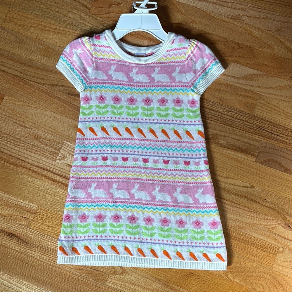 Pink and White Patterned Knit Dress